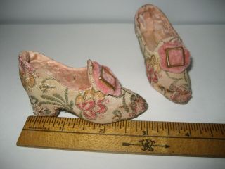 Wonderful Vintage Jacquard Silk Shoes For Antique French German Fashion Doll