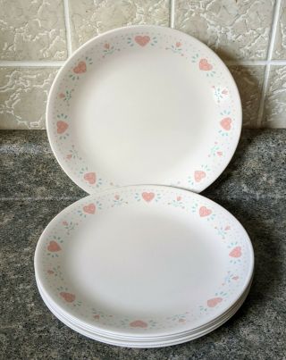 Set Of 6 Corelle Forever Yours Pink Hearts Bread Salad Dessert Plates 6.  75 "
