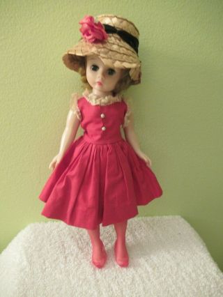 Vtg Madame Alexander 8 " Cissette Doll W/tagged Red Dress Straw Hat & Red Nylons