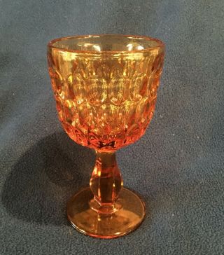 Vintage Fenton Amber Glass,  Thumbprint Pattern Goblet,  Round Base,  6.  5 - Inch Tall