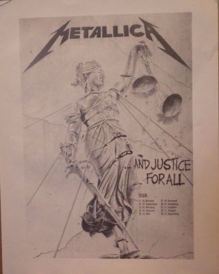 Tour Poster Metallica.  And Justice For All W/dates Nos Promotional Uk Import