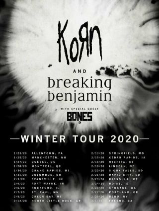 Korn And Breaking Benjamin Concert Poster,  Winter Tour 2020 / North America