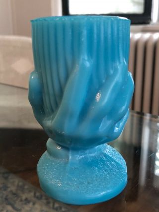 PV Portieux France Blue Opaline Beggar ' s Hand Vase Estate 2