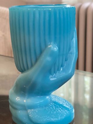 PV Portieux France Blue Opaline Beggar ' s Hand Vase Estate 3