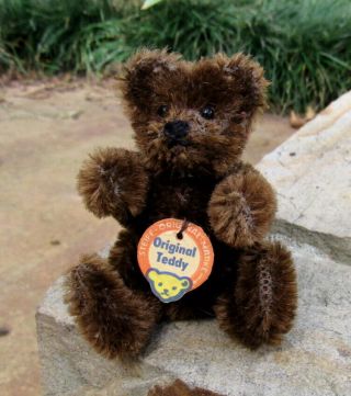 Vintage Steiff Jointed 3.  5 " Miniature Brown Teddy Bear With Chest Tag