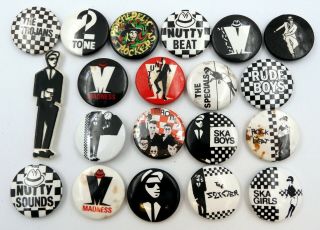 Ska,  Two Tone & Madness Badges 20 X Vintage Pin Badges Walt Jabsco