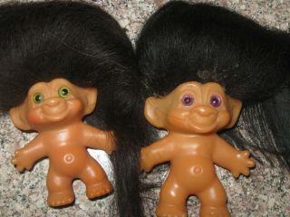 Vintage 1960’s DAM Troll Dolls With Mohair Hair 3“ W/ Purple Green Eyes 2