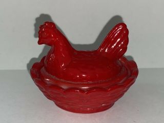 Westmoreland Glass Hen On Nest Chick Salt - Red Cased Milk Glass (w/ Mark)