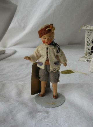 Antique German Doll 4 " Composition Felt Clothes Painted Eyes Mouth