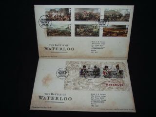 Gb First Day Cover 2015 The Battle Of Waterloo Set Of 2 With Special Cancels