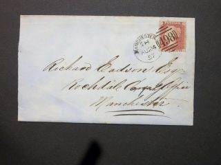 Gb Lancashire 1857 Qv 1d Red Wrapper 498 Manchester Spoon & " Stackstead " Udc