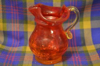 Vintage Yellow/orange Hand Blown Glass Miniature Pitcher/vase W/applied Handle
