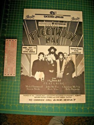 Vintage Concert Poster Ticket Fleetwood - Mac Tour 1987 Stevie Nicks