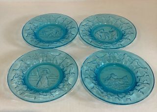 Tiara Indiana Glass Blue Nursery Rhyme Plates Set Of 4