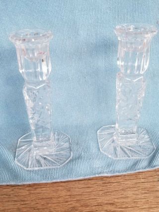 Lucyna Lead Crystal Candlesticks Etched Star Design 6 " Tall Poland Set Of 2