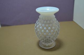 Fenton (?) Moonstone Opalescent Hobnail White And Clear Mini Vase