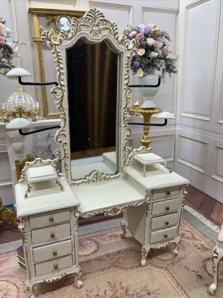 Artisan Dollhouse Miniature Bespaq Mirrored Vanity & Stool 1/12 Scale