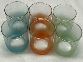 6 Mcm Libbey Frosted Fade Juice Drinking Glasses Turquoise,  Green & Orange