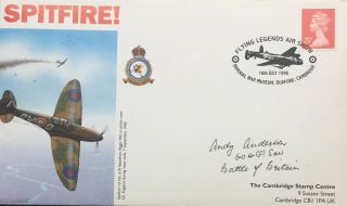 Battle Of Britain Pilot Andy Anderson Signed Spitfire Commemorative Cover 1995