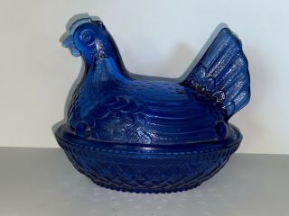 Imperial Glass Hen On Nest Covered Dish - Blue Cobalt (w/ Mark) - 4”