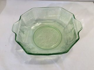 Vintage Green Depression Glass 8 " Octagon Bowl With Pressed Pattern