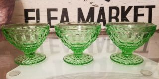Jeannette Windsor Set Of 3 Green Footed Sherbet Or Champagne Bowl In Uranium.