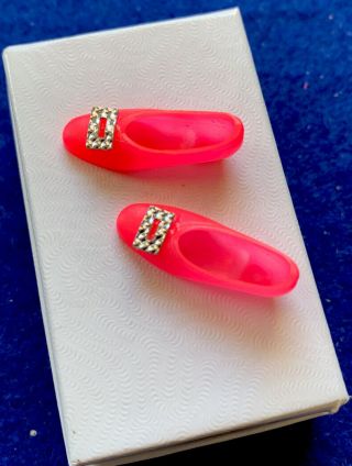 Vintage Francie 1966 Hot Pink Buckle Flats With Foil Buckles.  Rare