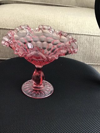 Vintage Pink Depression Glass Tall Candy Dish With Scalloped Edge
