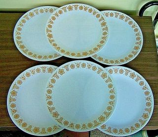Vintage Corelle " Butterfly Gold " Set Of (6) Dinner Plates By Corning