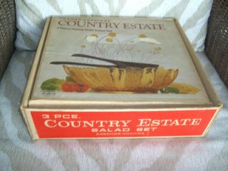 Vintage Anchor Hocking Country Estate Honey Gold 3 Piece Salad Set