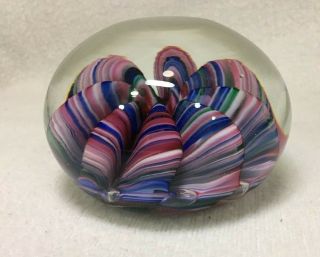 Vintage Joe St Clair Large Art Glass Paperweight Multi Color Ribbon Swirl