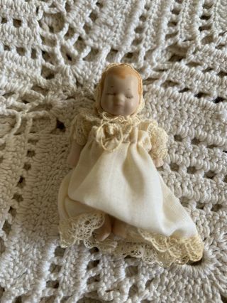 Dollhouse Artisan Baby Doll Victorian Handmade Vtg Artist Porcelain 1:12 Cradle