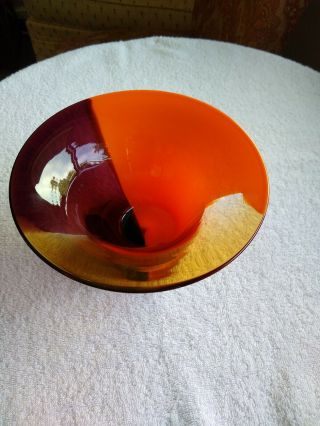 Vintage Teleflora Hand Blown Art Glass Bowl/vase - Orange Amber Purple