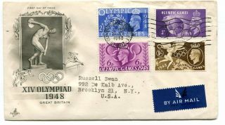 1948 Olympic Games Illustrated First Day Cover To Usa Wembley Slogan Postmark
