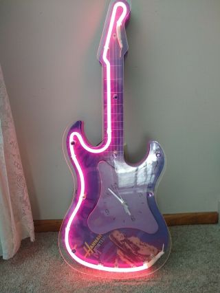 Vintage Hannah Montana Purple Guitar Clock With Florescent Lighting