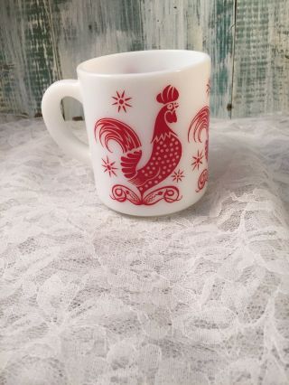 Vintage Hazel Atlas Milk Glass Red Rooster Mug Cup