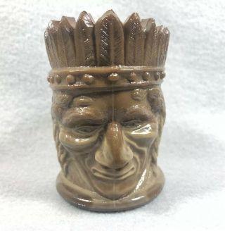 Joe St Claire Toothpick Holder Indian Chief Chocolate Glass 12h