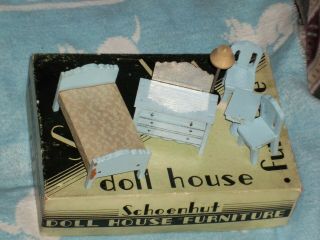 1934 antique Schoenhut miniature dollhouse Bedroom Set 7172 in orig box 2