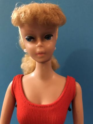 Vintage 1962 Golden Blonde Ponytail Barbie Doll Double Bangs Red Swimsuit Japan