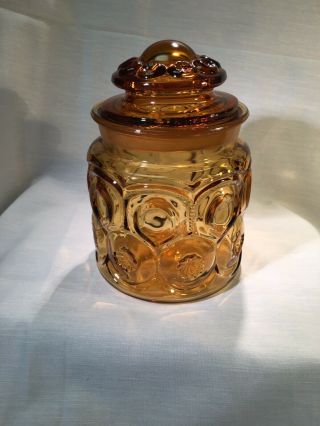 Vintage LE Smith Amber Glass Apothecary Canister Moon/Stars Second Smallest 5” 2