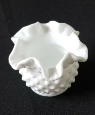 Vintage Fenton White Milk Glass Hobnail Ruffled Vase/Votive Holder 3