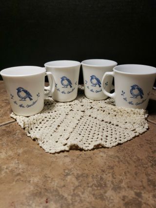 Set Of 4 Corning " In The Garden " Coffee/tea Cup/mug Blue Bird Design Vtg 10