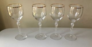 4 Lenox Monroe Wine Glasses 7 5/8 " Swirl Stem Signed Glass 4