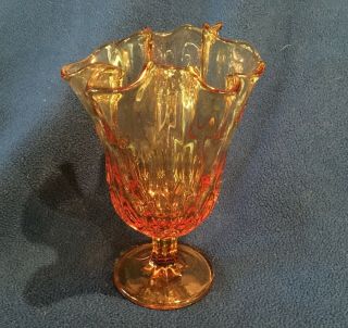Vintage Amber Depression Art Glass Vase With Large Ruffle Top,  8 - Inches Tall