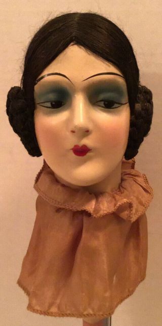Anique Boudoir Doll Head Hat Stand Hand Painted 1920’s Art Deco