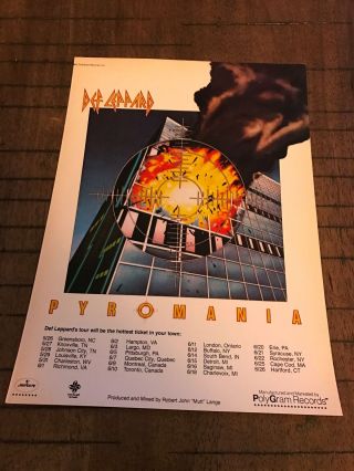 1983 Vintage 8x11 Album Promo Print Ad For Def Leppard Pyromania With Tour Dates
