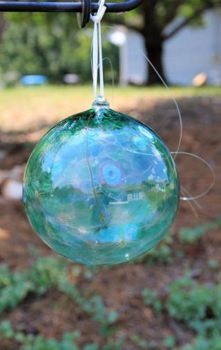 Friendship Ball Handcrafted Blown Art Glass Green Ornament Witches Ball 4 "
