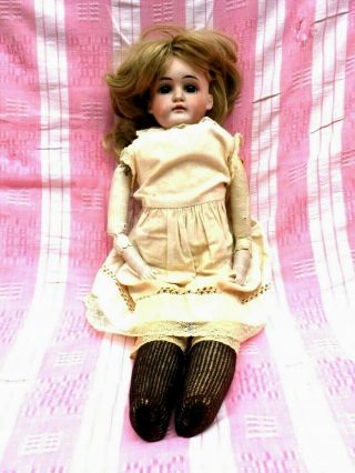 Antique French Doll w/ Bisque Head,  Leather Body,  Movable Eyes,  Under Clothes 2