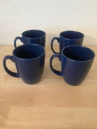 Corelle Stoneware Cobalt Blue 10 Oz Coffee/tea Mugs/cups Set Of 4