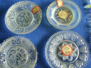 Antique 4 Sandwich Lacy Flint Glass Cup Plates 1800 